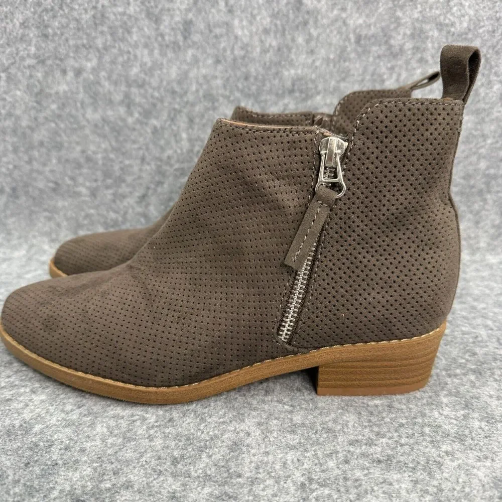 Universal Thread Ankle Bootie Womens 6.5‎ Side Zip Brown Casual Comfort Low Heel
